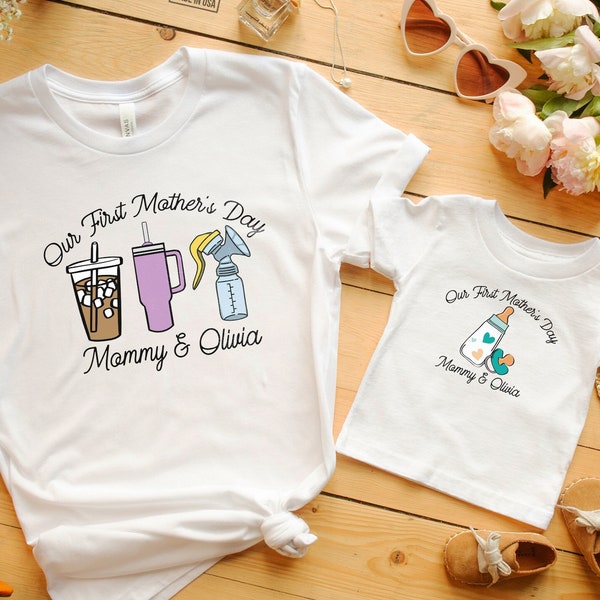 Custom Our First Mothers Day Breastfeeding Matching Shirt, Pumping Mama Trio Shirt, Funny New Mom shirt, Mommy and Me Shirt