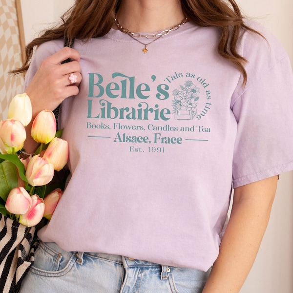 Comfort Colors® Retro Belle's French Book Store Shirt, Belle’s Librairie, Beauty And The Beast T-shirt, Book Lover, Tale as Old as Time Tee