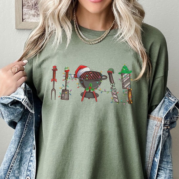 BBQ Tools Christmas Lights Shirt, Grillmaster Christmas Comfort Colors Tshirt, Grilling Lover Xmas Sweatshirt, Funny Barbecue Christmas Tee