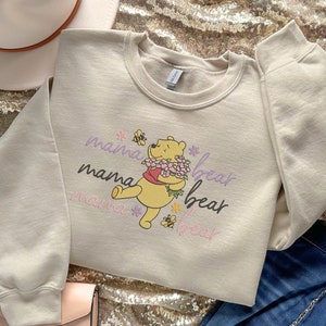 Floral Mama Bear Embroidered Sweatshirt, Pooh Happy Mothers Day Shirt, Pooh Bear Mama shirt, Winnie the Pooh Tee, Mom Bear tee, Mama Gift