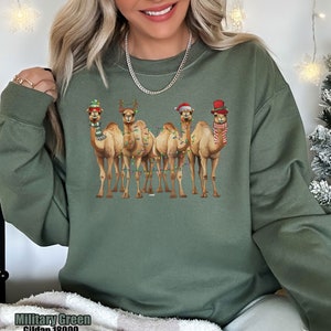 Camel Christmas Light Comfort Colors Sweatshirt, Desert Animal Christmas Sweater, Camel Merry Xmas Sweatshirt, Camel Lover Christmas Sweater