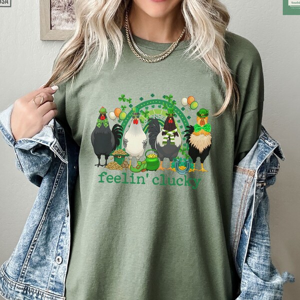 Chickens Feeling Lucky Shirt, Chicken St Patricks Day Comfort Colors Tshirt, Lucky Farm Animal Sweatshirt, Irish Chicken Lover Tee