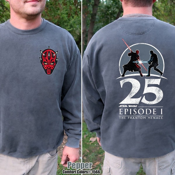 The Phantom Menace Comfort Colors Sweatshirt, Star Wars Episode I 25th Anniversary Sweater, Darth Maul Obi Wan Sweatshirt, Galaxy’s Edge