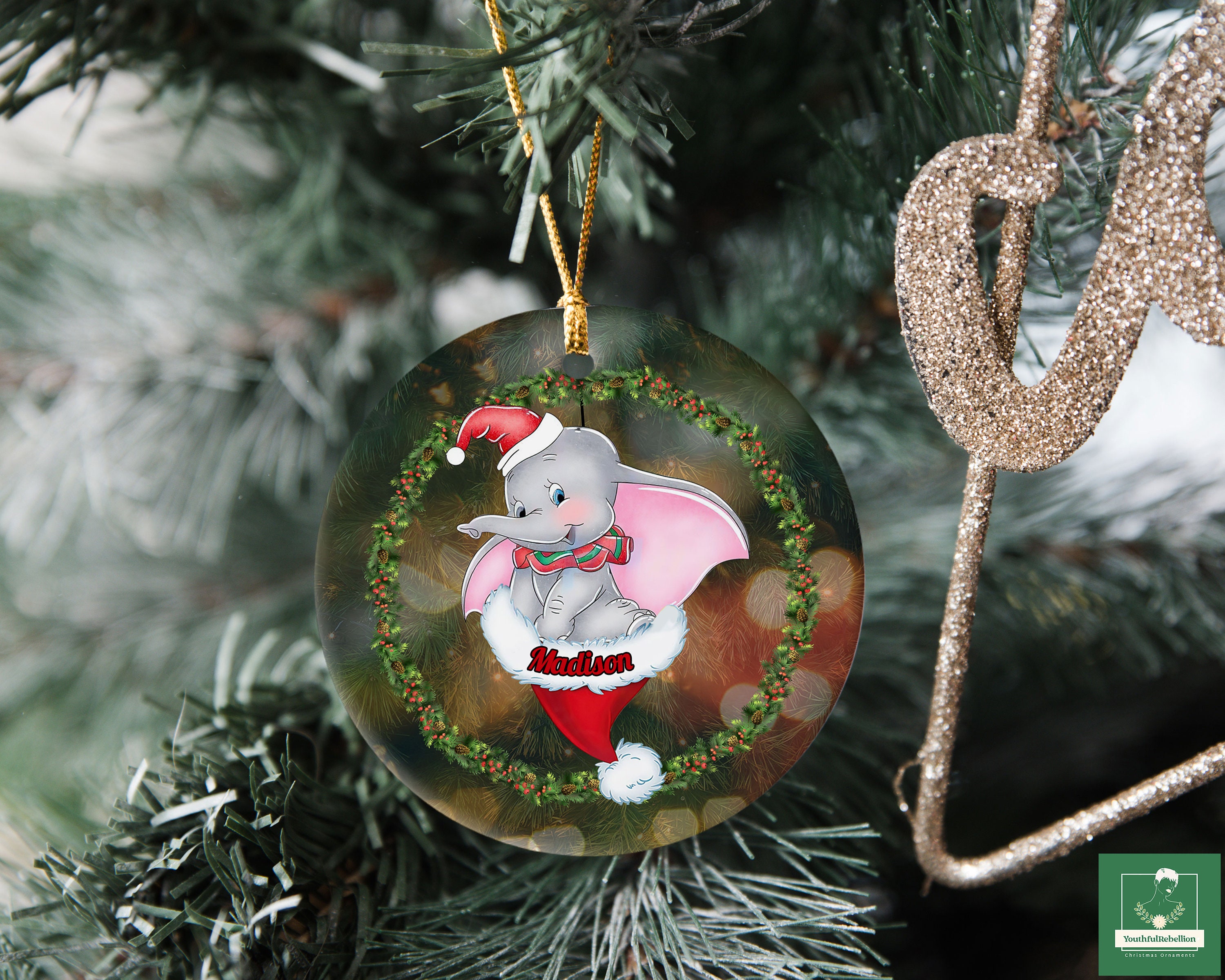 Personalized Disney Dumbo Christmas Ornament, Baby Elephant Christmas Ornament