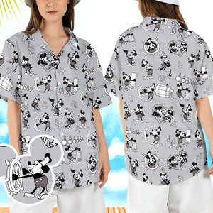 Mickey Steamboat Willie Hawaiian Shirt, Classic Mickey Mouse Hawaii Shirt, Disneyland Cruise Aloha Shirt, WDW Magic Kingdom Button Up Shirt