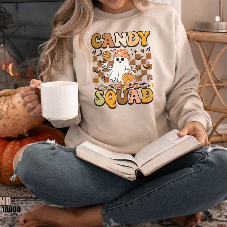 Halloween Ghost Candy Squad Shirt, Ghost Trick Or Treat Comfort Colors Tshirt, Halloween Candy Basket Sweatshirt, Candy Crew Checkered Tee