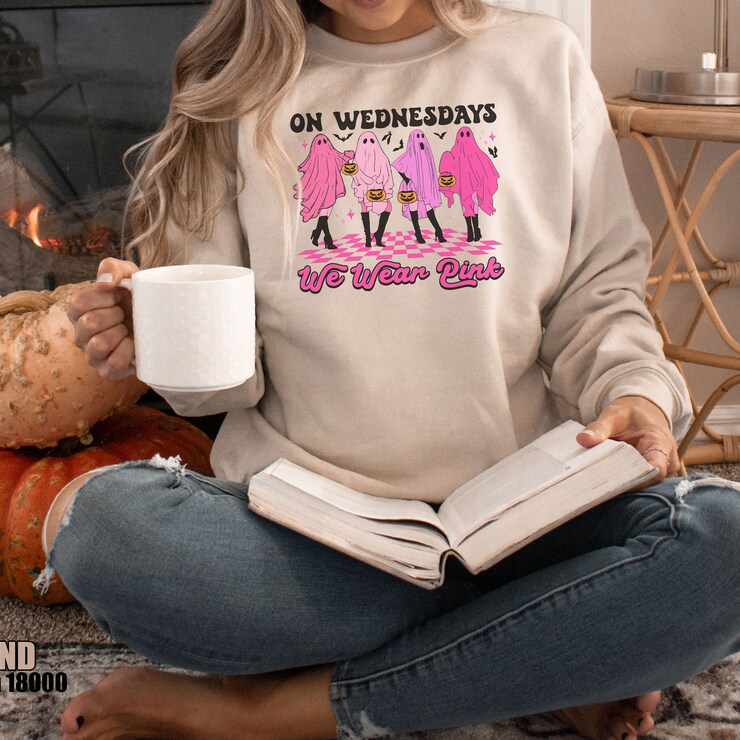 On Wednesdays We Wear Pink Ghost Shirt, Mean Girls Ghost Comfort Colors Tshirt, Halloween Mean Girls Sweatshirt, Pink Halloween Tee