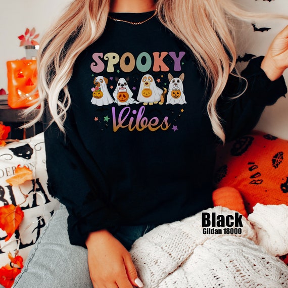 Dog Ghost Spooky Vibes Shirt, Halloween Dogs Comfort Colors Tshirt, Dog Lovers Sweatshirt, Spooky Season Tee, Dog Mom Gift, Jack O Lantern