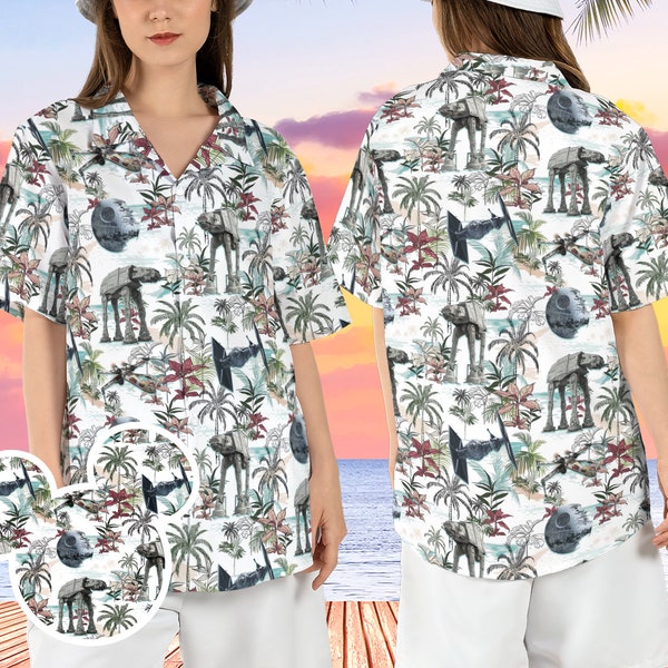 Star Wars Spaceships Beach Hawaiian Shirt, Star Battleships Tropical Hawaii Shirt, At At Walker Aloha Shirt, Galaxy Edge Mens Button Shirt