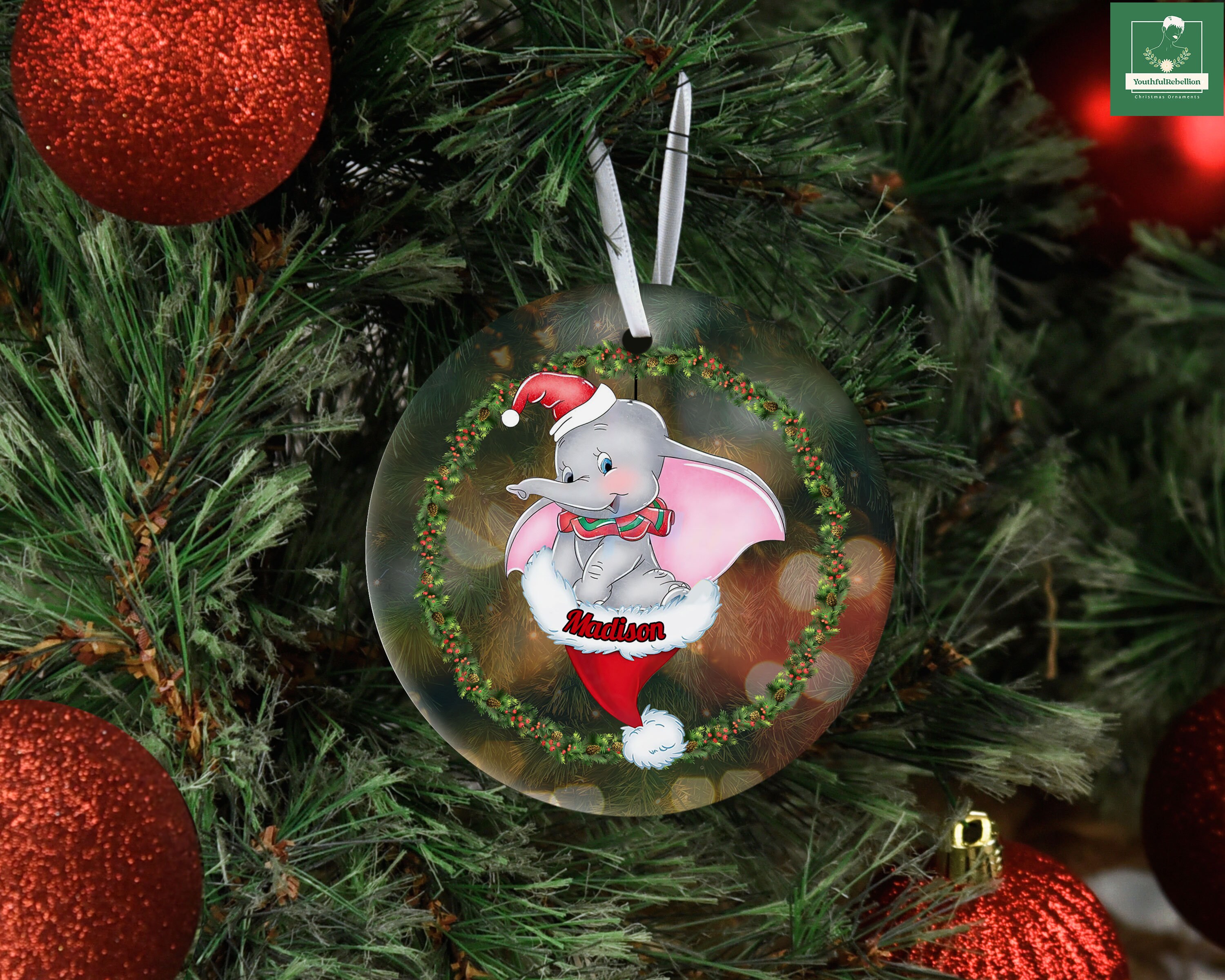 Personalized Disney Dumbo Christmas Ornament, Baby Elephant Christmas Ornament