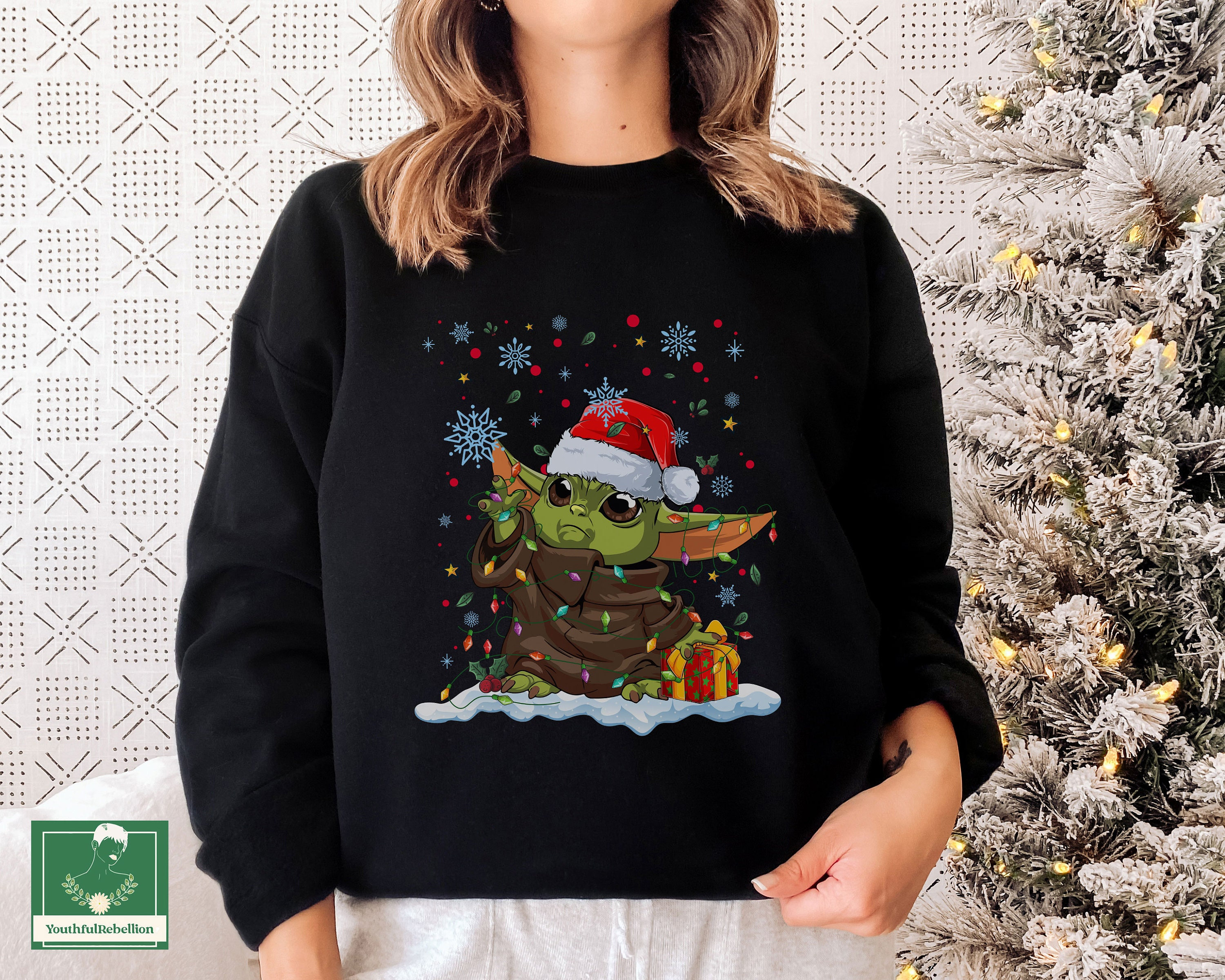 Baby Yoda Christmas Sweatshirt, Yoda Christmas Lights Sweatshirt