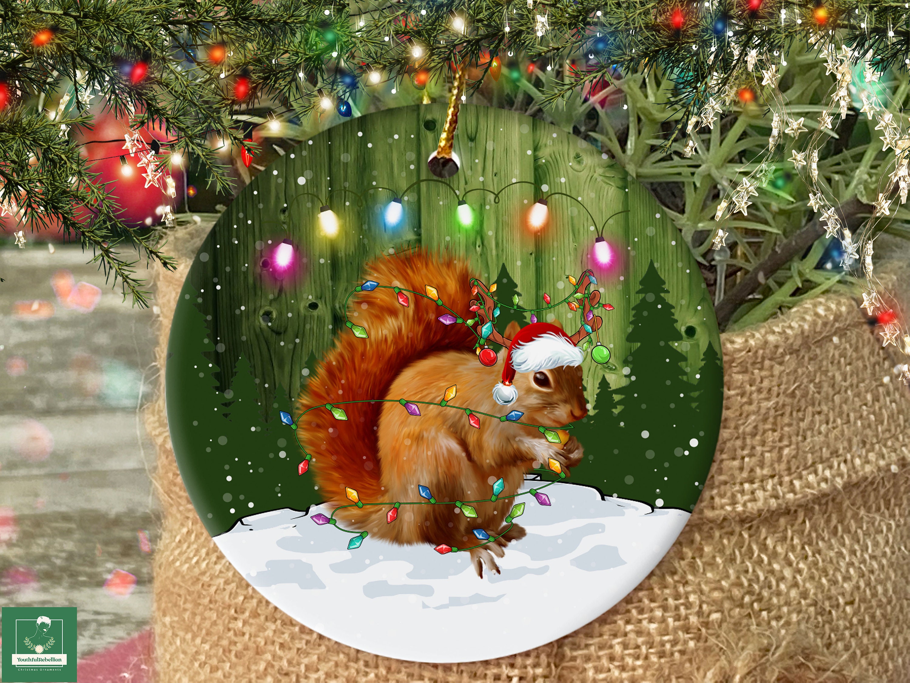 Squirrel Christmas Vacation Ornament, Squirrel Christmas Lights