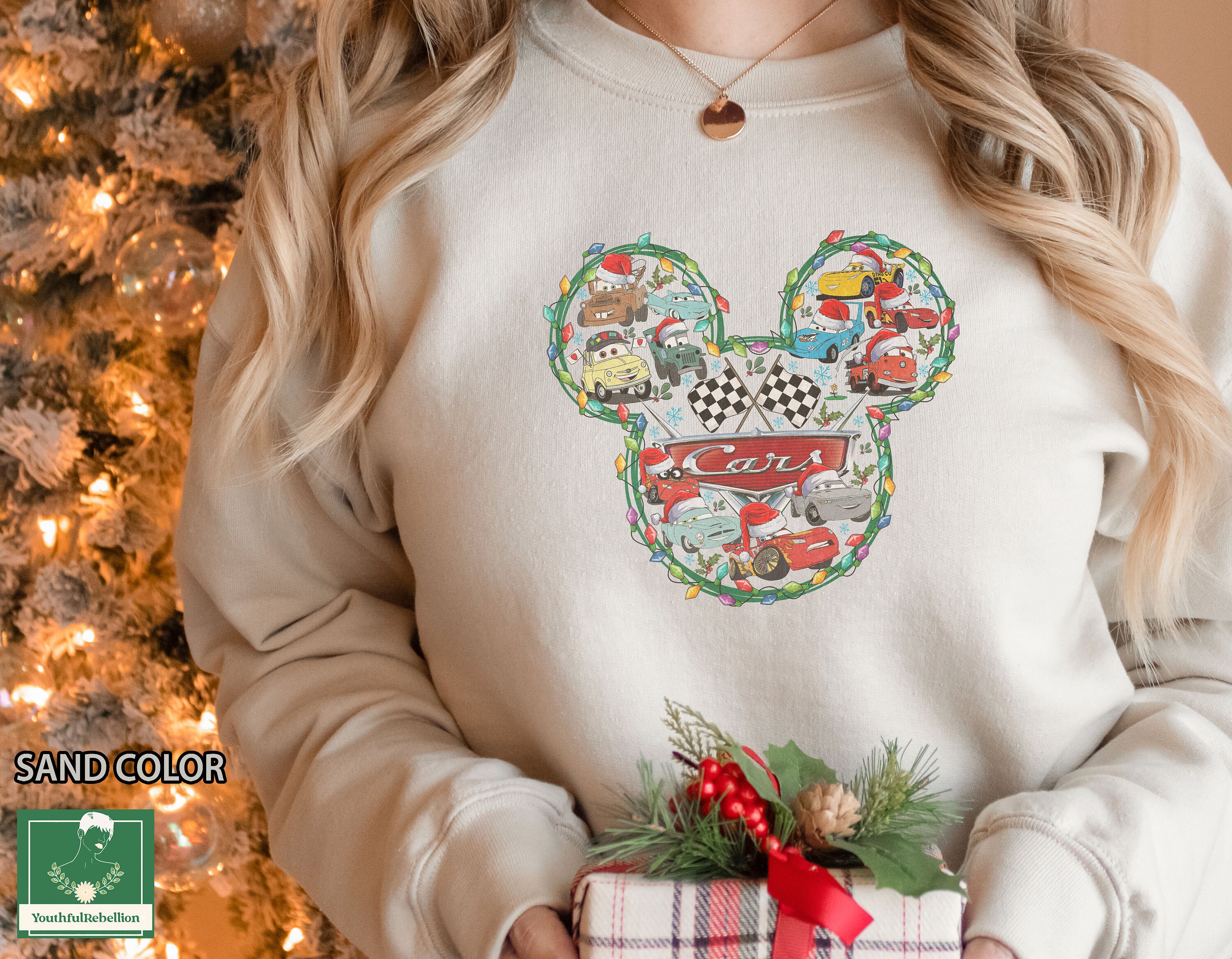 Discover Retro Disney Race Cars Christmas Sweatshirt, Lightning McQueen Vintage Race