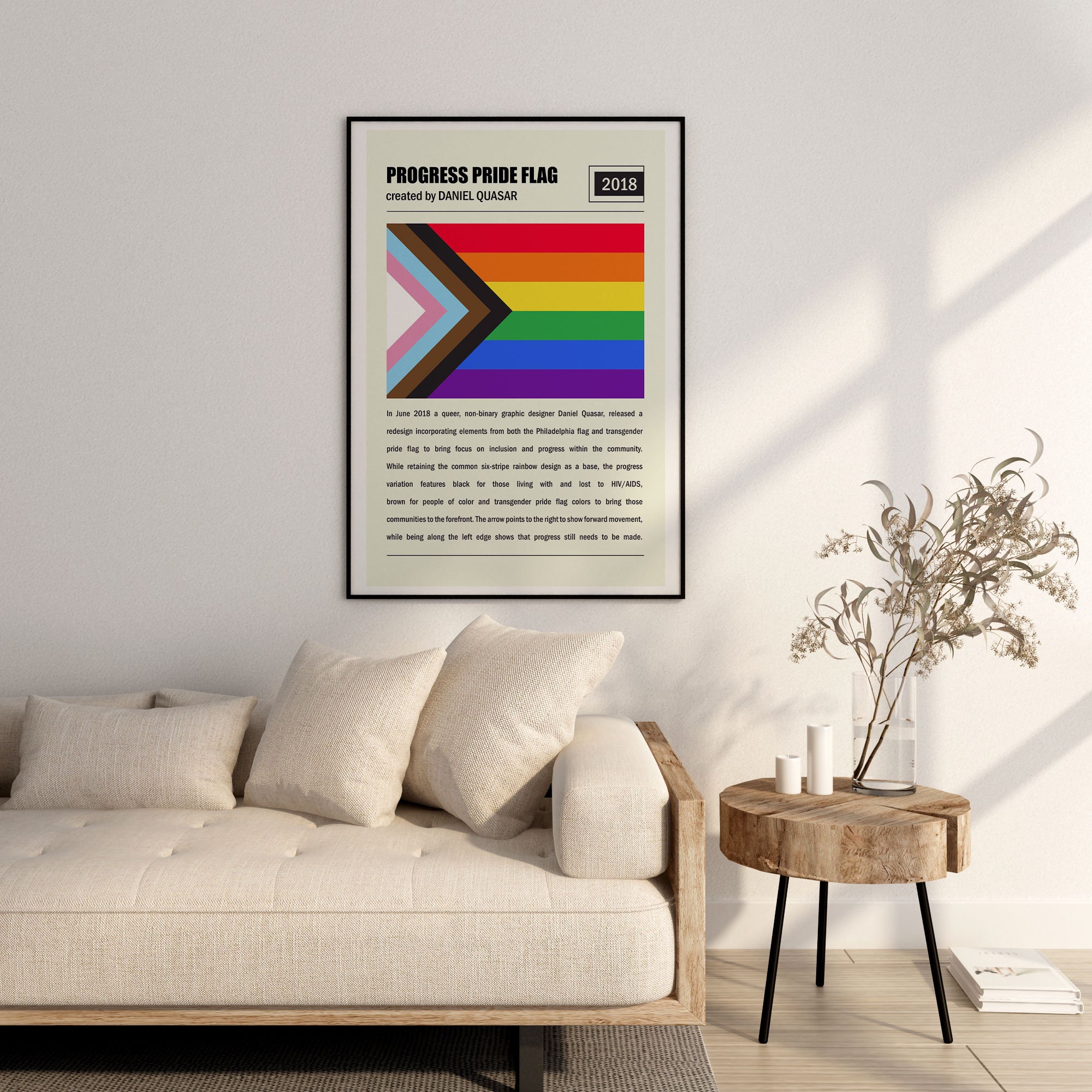 Progress Pride Flag Poster LGBTQ Wall Art LGBTQ Minimalist - Etsy