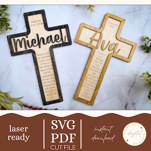 Archivo láser personalizado para bautismo y dedicación, archivo láser de arte cristiano, SVG láser cristiano, SVG de bautismo, SVG de dedicación de bebé