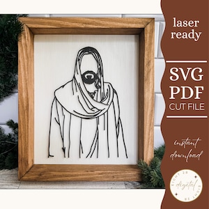 Arquivo de arte a laser com linha de retrato de Jesus, SVG de retrato de Jesus, arquivo de arte a laser de Jesus, arquivo de laser cristão, SVG cristão, arte a laser SVG