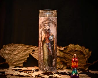 Seven Powers Santa Muerte Prayer Candle – Devotional Altar Ritual for Protection & Prosperity