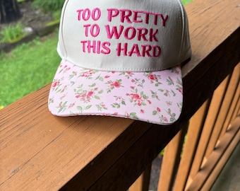 Too Pretty Hat, Woman's Ball Cap, Two Tone Pink Floral Hat