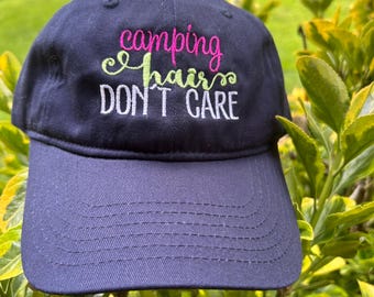 Camping Hair Don't Care Baseball Hat Unisex Ball Cap Embroidered Messy Hair