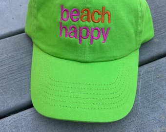 Beach Happy Lime Baseball Hat Unisex Ball Cap Embroidered Messy Hair RTS