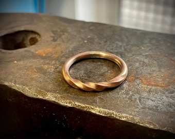 Hand forged Solid Bronze or Fine Silver Viking Twisted Ring, Gifts for him, Gifts for her