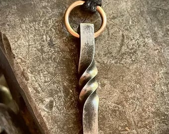 Twisted Steel Pendant, Gifts for him, Mens birthday, anniversary gift, forged pendant