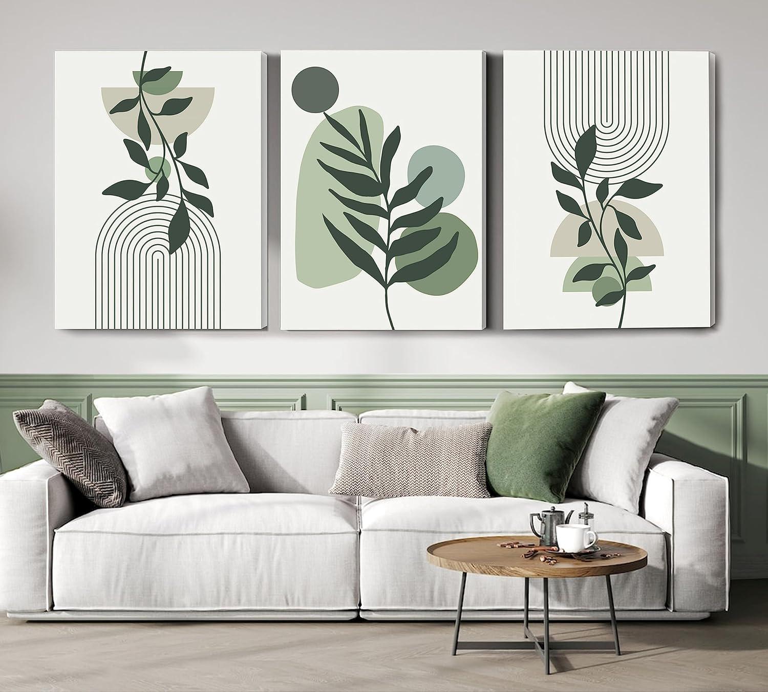 Sage Green Abstract Canvas Print Set, Boho Botanical Wall Art - Etsy