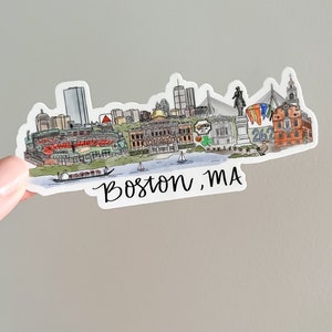 Boston, MA Massachusetts Skyline/landmark sticker - Fenway park - Celtics - ducklings  - swan boats, laptop sticker water bottle sticker