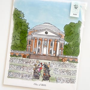 Virginia College Graduation Lawn Art Print | 8x10 Rotunda Illustration | Optional Class of 2025 Text | Charlottesville VA Graduation Gift