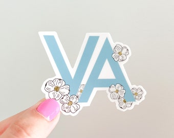 VA - Virginia sticker with dogwood flowers - State flower Sticker