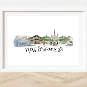 Impression d'horizon de la Nouvelle-Orléans | Art mural 8 x 10 | Paysage urbain de la Louisiane | Art de la Nouvelle-Orléans