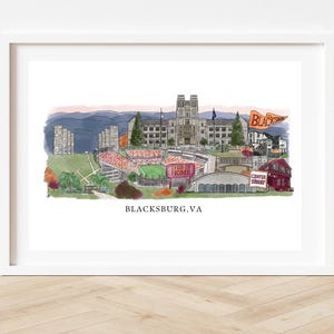 Blacksburg, VA Virginia 8x10 Art Print - Alumni Gift, Student Gift, College art