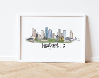 Houston, TX -Texas Skyline Print