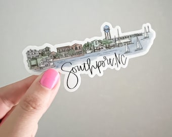 Southport, North Carolina  (NC) Skyline sticker - Water bottle sticker - laptop sticker - Oak Island