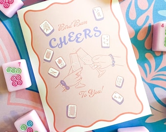 Mahjong Greeting Card | Bird Bam Cheers to You Card | Funny Mahjong Celebration Card