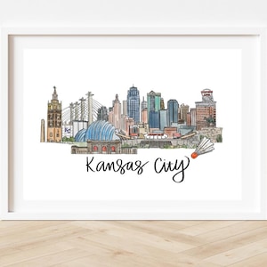 Kansas City - Kansas Skyline Print- 8x10 -Kansas State Print