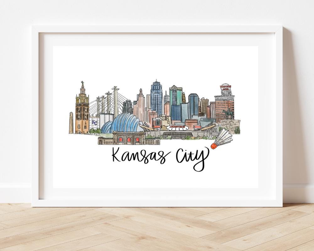 Kansas City - Kansas Skyline Print- 8x10 -Kansas State Print