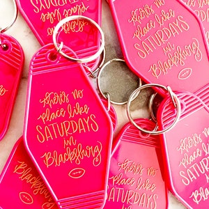Saturdays in Blacksburg, Virginia vintage motel keychain