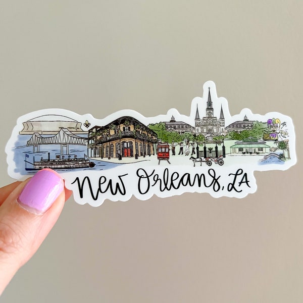 New Orleans Louisiana Skyline/landmark sticker - Mardi Gras - French quarter sticker