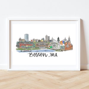 Boston Massachusetts Skyline Print - Fenway Park, Boston Commons