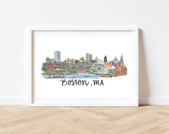 Boston Massachusetts Skyline Print - Fenway Park, Boston Commons