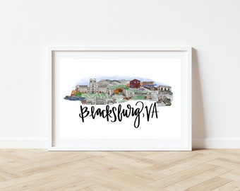 Blacksburg, VA Skyline Print