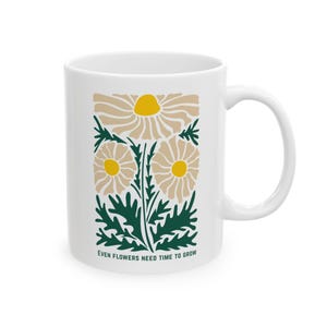 Floral Coffee Mug: Elegant Design, Tea Lover Cup, Bohemian Style, Retro Flower, Motivational Quote