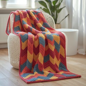 Retro Chevron Crochet Pattern, Digital PDF Throw, Ripple Afghan Blanket