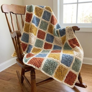 Coperta quadrata all'uncinetto "Grandma Square Blanket", download digitale in PDF, coperta patchwork fatta a mano