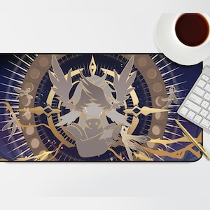 Dessous de bureau inspiré par Harmony Sunday Ultimate | Tapis de souris jouable sur le thème du dimanche avec illustration de rail en étoile Honkai dessiné en éventail