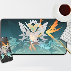 Może przedstawiać: Kolorowe etui na telefon z wzorem przedstawiającym postać kobiecą o białych włosach na niebiesko-zielonym tle. Postać otoczona jest abstrakcyjnymi kształtami i liniami.