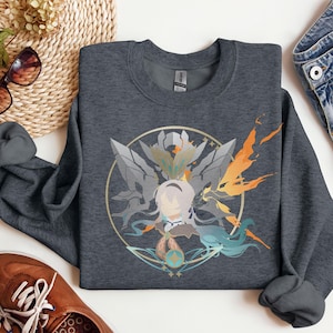 Firefly Sam Mech Minimalistic Unisex Crewneck Cozy Sweatshirt Honkai Star Rail Subtle Silhouette Papercutting Style Illustration Streetwear
