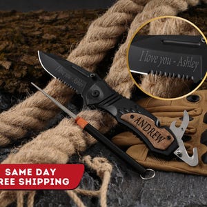 Personalized Engraved Folding Pocket Tool with Wood Handle, Custom Utility Knife for Groomsmen Gift