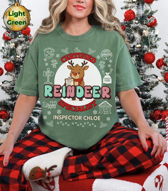 Certified Reindeer Specialist Shirt, Personalized Christmas Shirt, Matching Couples Family Holiday Tee, Comfort Colors Reindeer Inspector